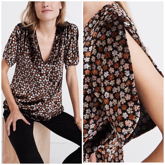 NWT Madewell Velvet Tulip Sleeve Ruffle Top Small - Picture 2 of 12